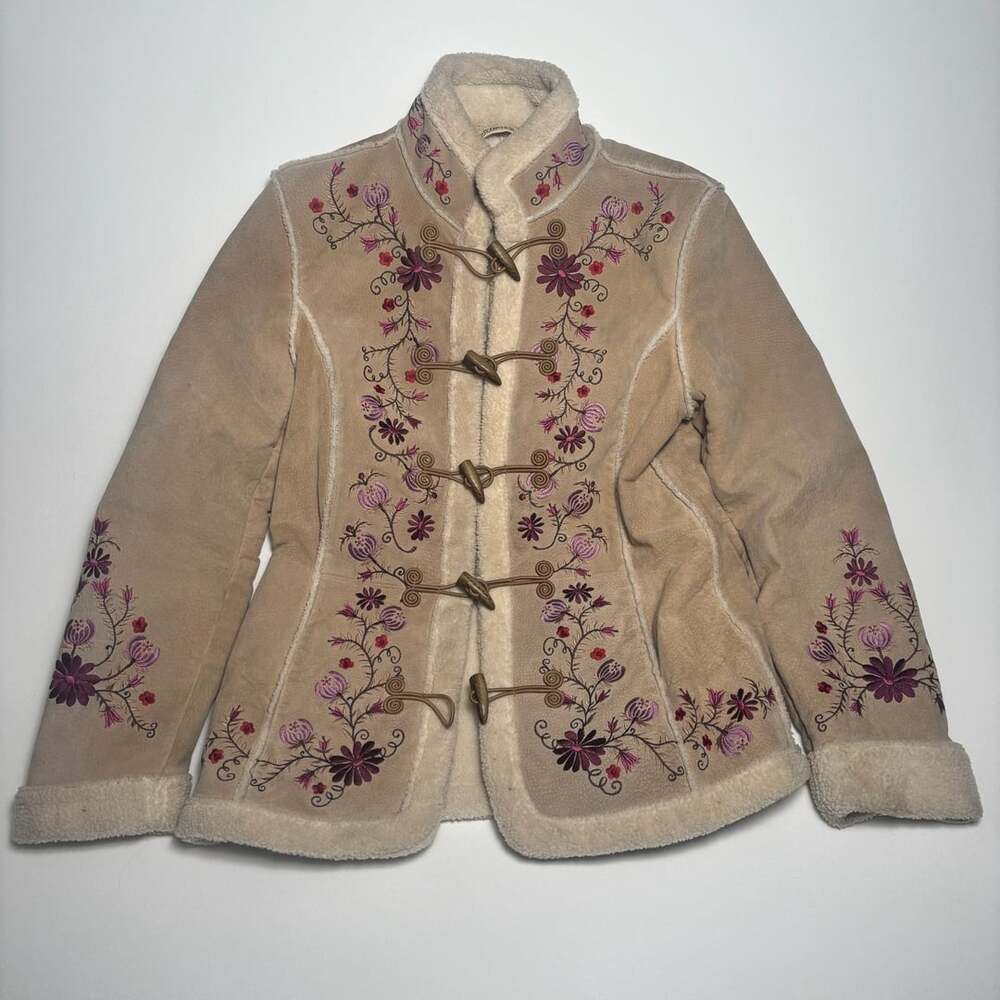 St. John's Bay Vintage Embroidered Suede Coat